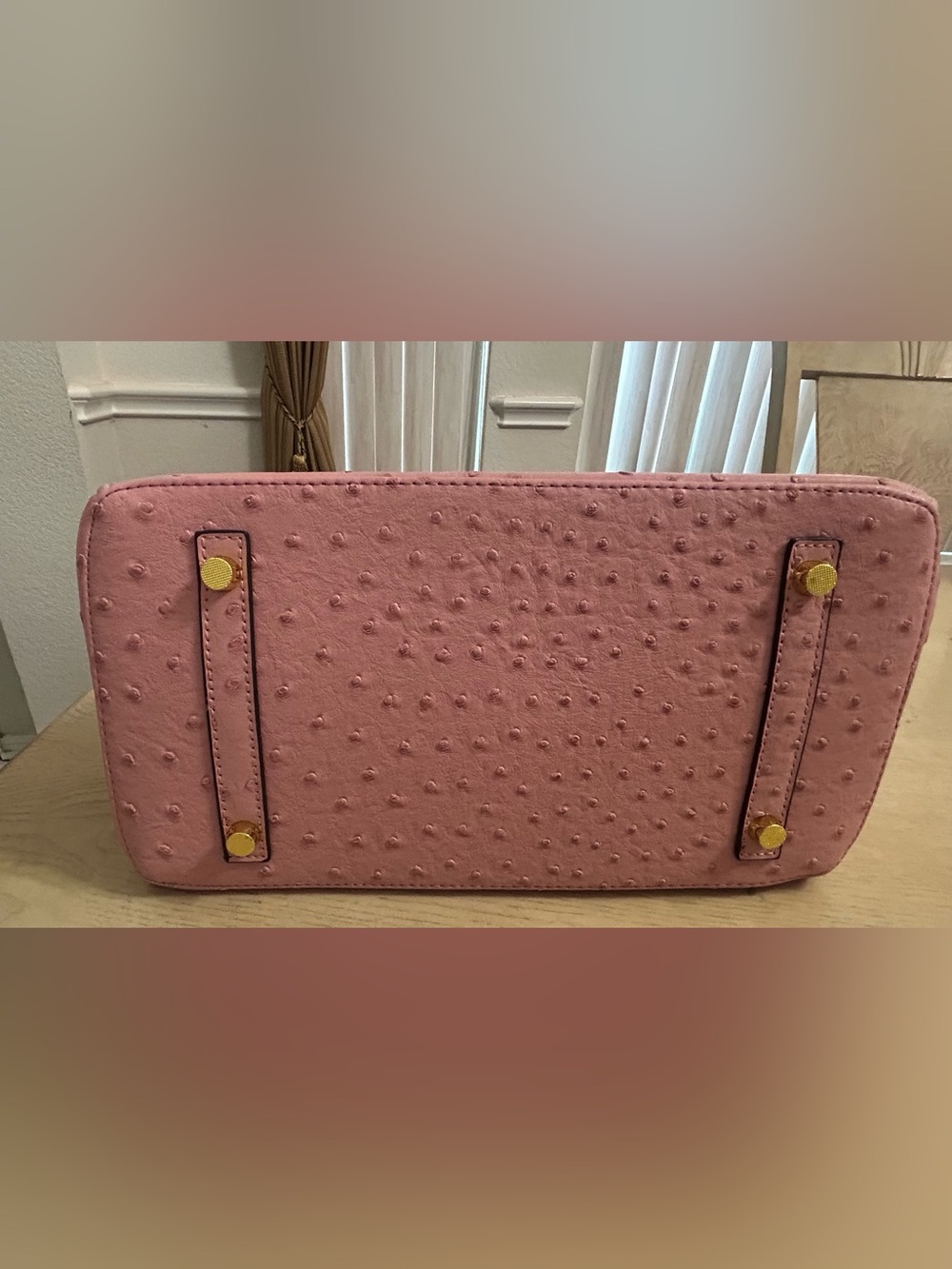 Pink Ostrich-Texture Top-Handle Bag UNBRANDED BIRKIN STYLE - Picture 4 of 8